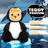 BRUBIES Teddy Penguin - 10 Inch Teddy Bear in Penguin Costume with Hood - Cuddly Toy for Cosy Adventures - Stuffed Animal for Children