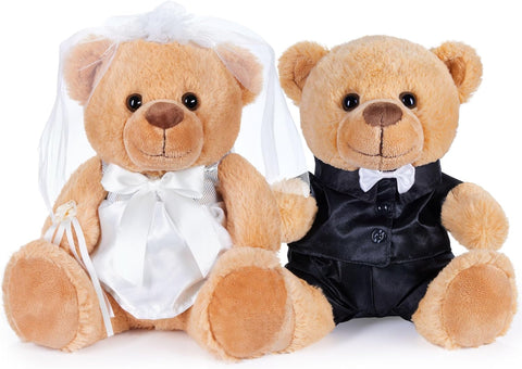 BRUBAKER Teddy Bear Wedding Couple - 10 Inch Bride and Groom Gift Set - Cuddly Toys for Wedding and Engagement - Soft toys