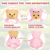 BRUBIES Teddy Pig - 10 Inch Teddy Bear in Pig Costume with Hood - Cuddly Toy for Cosy Adventures - Stuffed Animal for Children