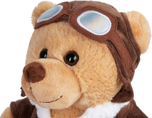 bears goggles BRUBAKER Teddy Bear Pilot with Vintage Aviator Glasses - Brown - 10 Inches Cuddly Toy in Uniform