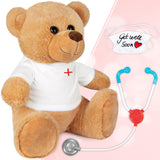 BRUBAKER Teddy Bear - Get Well Soon - 14 Inch Cuddly Toy Gift with Mask and Stethoscope - Doctor Plush Animal with White Shirt - Brown