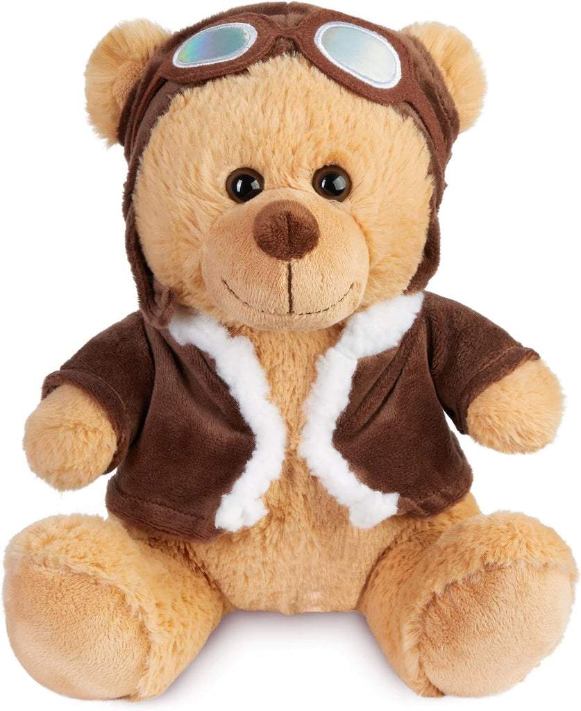 BRUBAKER Teddy Bear Pilot with Vintage Aviator Glasses - Brown - 10 Inches Cuddly Toy in Uniform - Military Plush Bear