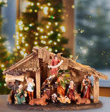 BRUBAKER Christmas Real Life Nativity Scene Set - Holiday Decoration - Stable with 11 Resin Figurines (not re-arrangeable) - Designed in Germany