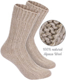 BRUBAKER 2 Pairs Unisex Alpaca Wool Socks - Thick Winter Socks for Men or Women - 100% Alpaca - Premium Thermal Warm Boot Socks