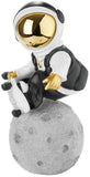 BRUBAKER Figurine Astronaut - Skateboarder on The Moon - 9.5 Inch Spaceman - Space Decor Figure with Skateboard, Chromed Helmet and Golden Chain - Hand Painted - Gold, White and Black