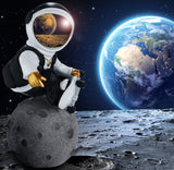 BRUBAKER Figurine Astronaut - Skateboarder on The Moon - 9.5 Inch Spaceman - Space Decor Figure with Skateboard, Chromed Helmet and Golden Chain - Hand Painted - Gold, White and Black