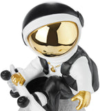 BRUBAKER Figurine Astronaut - Skateboarder on The Moon - 9.5 Inch Spaceman - Space Decor Figure with Skateboard, Chromed Helmet and Golden Chain - Hand Painted - Gold, White and Black