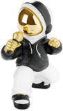 BRUBAKER Figurine Astronaut Singer with Golden Microphone and Black Hoodie - 6.7 Inch Spaceman Space Decor Figure with Chrome Plated Helmet - Hand Painted - Gold, Black and White