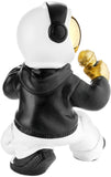 BRUBAKER Figurine Astronaut Singer with Golden Microphone and Black Hoodie - 6.7 Inch Spaceman Space Decor Figure with Chrome Plated Helmet - Hand Painted - Gold, Black and White