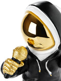 BRUBAKER Figurine Astronaut Singer with Golden Microphone and Black Hoodie - 6.7 Inch Spaceman Space Decor Figure with Chrome Plated Helmet - Hand Painted - Gold, Black and White