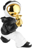 BRUBAKER Figurine Astronaut Singer with Golden Microphone and Black Hoodie - 6.7 Inch Spaceman Space Decor Figure with Chrome Plated Helmet - Hand Painted - Gold, Black and White