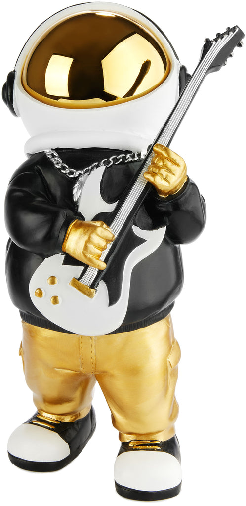 BRUBAKER Figurine Astronaut Guitarist with Electric Guitar - 9.5 Inch Spaceman Space Decor Figure with Black Hoodie and Chromed Helmet - Hand Painted - Gold, Black and White