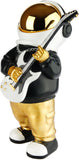 BRUBAKER Figurine Astronaut Guitarist with Electric Guitar - 9.5 Inch Spaceman Space Decor Figure with Black Hoodie and Chromed Helmet - Hand Painted - Gold, Black and White