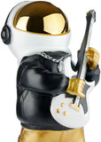 BRUBAKER Figurine Astronaut Guitarist with Electric Guitar - 9.5 Inch Spaceman Space Decor Figure with Black Hoodie and Chromed Helmet - Hand Painted - Gold, Black and White