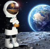 BRUBAKER Figurine Astronaut with White Bunny - 13 Inch Spaceman Space Decor Figure with Black Jacket and Chrome Plated Helmet - Hand Painted Astronaut - Gold, Black and White