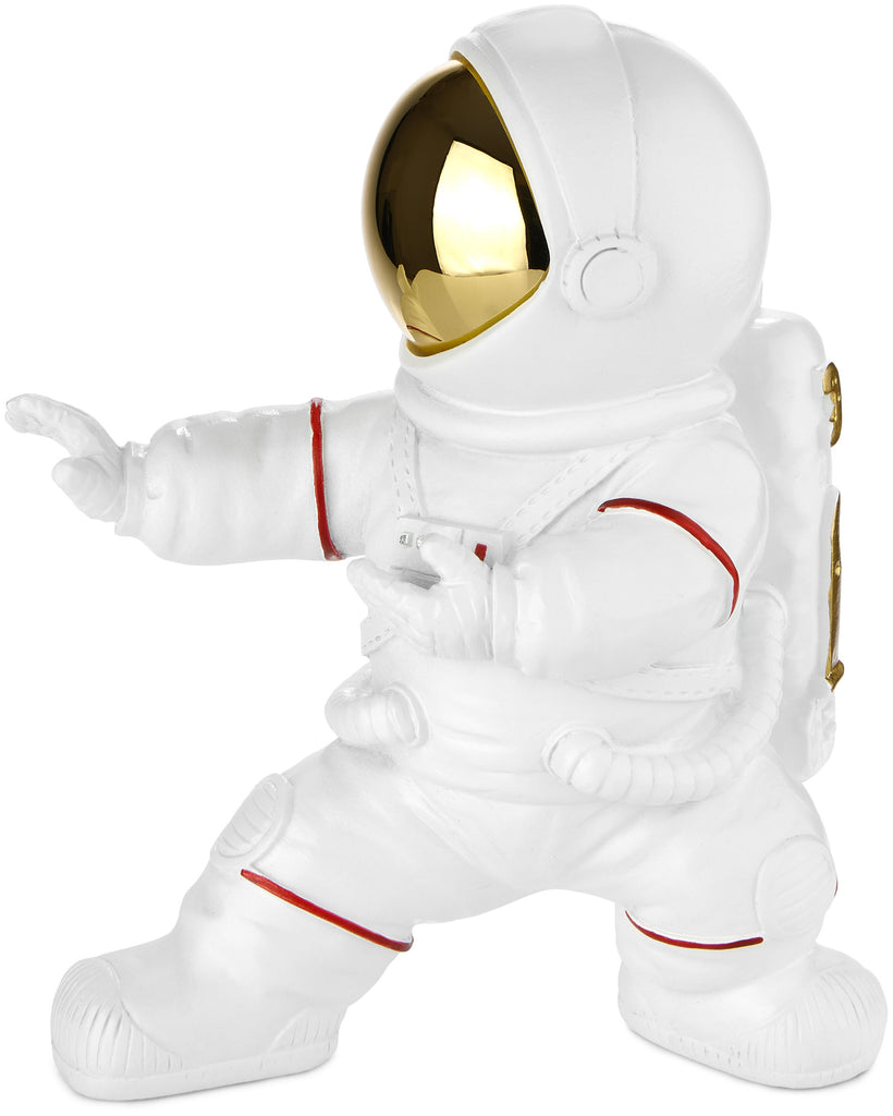 BRUBAKER Figurine Astronaut Fighting in Karate Pose - 6.7 Inch Spaceman Space Decor Figure with Chrome Plated Helmet - Hand Painted Modern Statue