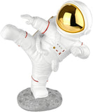 BRUBAKER Figurine Astronaut in Karate Pose - High Kick - 7.5 Inch Spaceman Space Decor Figure with Chrome Plated Helmet - Hand Painted Modern Statue