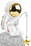 BRUBAKER Figurine Astronaut Sitting on The Moon Fishing for Stars - 6.7 Inch Spaceman Space Decor Figure with Fishing Rod and Chrome Plated Helmet - Hand Painted