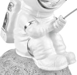 BRUBAKER Figurine Astronaut Sitting on The Moon Fishing for Stars - 6.7 Inch Spaceman Space Decor Figure with Fishing Rod and Chrome Plated Helmet - Hand Painted