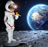 BRUBAKER Figurine Astronaut with Small Bird - 11.8 Inch Spaceman - Space Decor Figure with Chrome Plated Helmet - Hand Painted Modern Statue - Gold and White