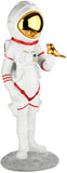 BRUBAKER Figurine Astronaut with Small Bird - 11.8 Inch Spaceman - Space Decor Figure with Chrome Plated Helmet - Hand Painted Modern Statue - Gold and White