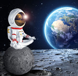 BRUBAKER Figurine Astronaut Cross-Legged on The Moon - 7.1 Inch Space Decor Figure with Chrome Plated Helmet - Hand Painted - Spaceman Yoga