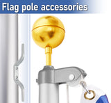 BRUBAKER Flag Pole Repair Kit - Aluminum Hardware Parts Replacement Sections for Flagpoles with 1.7 in Diameter - Topper Gold Ball M12 Thread + Rope + Cleat Hook + Snap Hooks + Pulley Truck Top