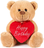 BRUBAKER Teddy Plush Bear with Red Heart - Happy Birthday - 9.5 Inches - Cuddly Toy - Light Brown