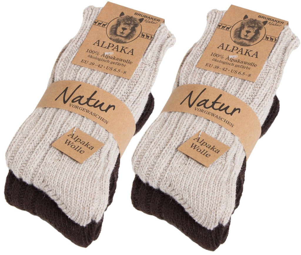 BRUBAKER Alpaca Wool Socks - Pack of 4 Pairs - Perfect Winter Socks for Men & Women