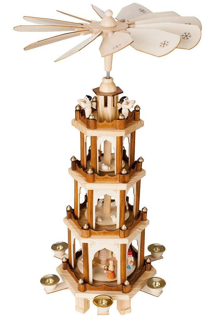 BRUBAKER Christmas Pyramid 24" Wood Nativity Play, 4 Tier Carousel