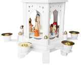 BRUBAKER White Christmas Pyramid 24" Nativity Play, 4 Tier Carousel