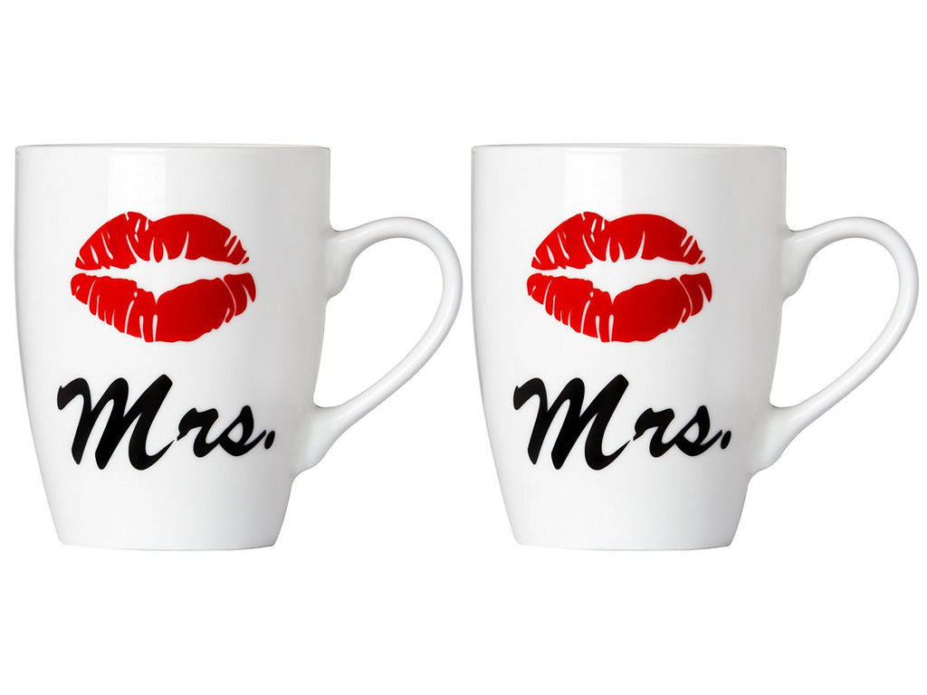 Set of Mrs. and Mrs. Coffee or Tea Mugs Gift Box Marriage Wedding Love Couple