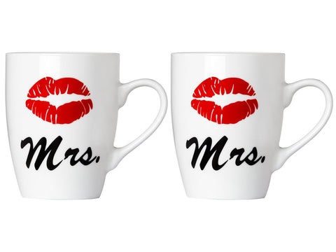 Set of Mrs. and Mrs. Coffee or Tea Mugs Gift Box Marriage Wedding Love Couple