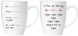 BRUBAKER Set of 2 Ceramic Mugs - "Morning Poem - Shut Up!" - Greeting Card included