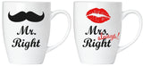 Coffee or Tea Mug Set "Mr. Right & Mrs. ALWAYS Right" - Set of 2 Ceramic Mugs in Gift Box with Gift Card - Perfect Gift for Couples