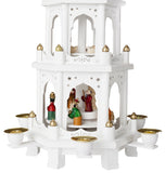 BRUBAKER Christmas Pyramid 18" - White Wood Nativity Play - 3 Tier Carousel