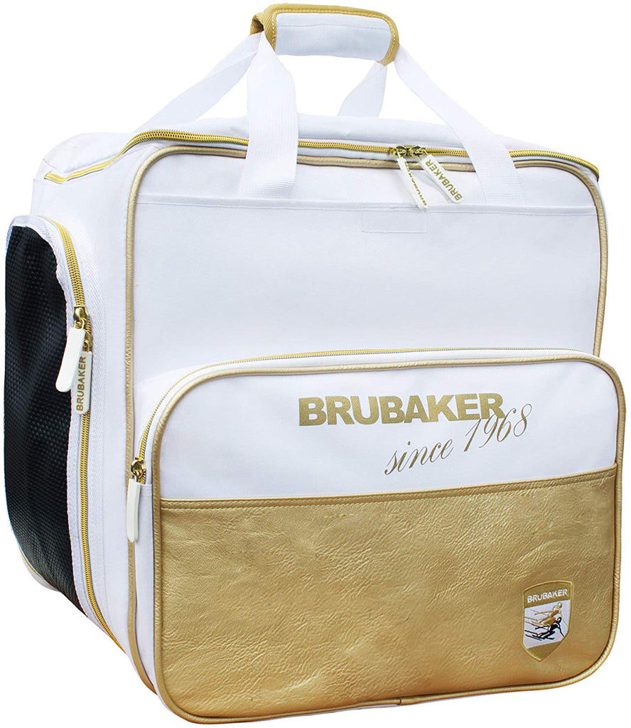 BRUBAKER Ski Boot Bag for Boots, Helmet, Gear and Apparel - White/Golden