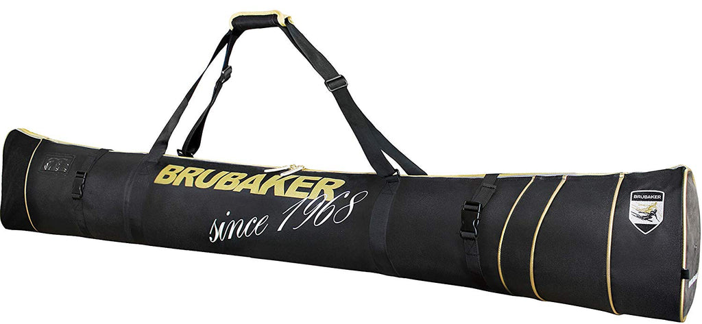 BRUBAKER Ski Bag for 1 Pair of Skis and Poles - Available in 66 7/8" (170 cm) or 74 3/4" (190 cm) - Black/Golden