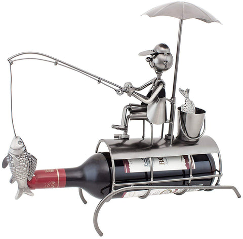 BRUBAKER Metal Wine Bottle Holder "Angler with Sunshade"