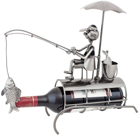 BRUBAKER Wine Bottle Holder "Angler with Sunshade" Metal Sculptures and Figurines Decor Wine Racks and Stands Gifts Decoration