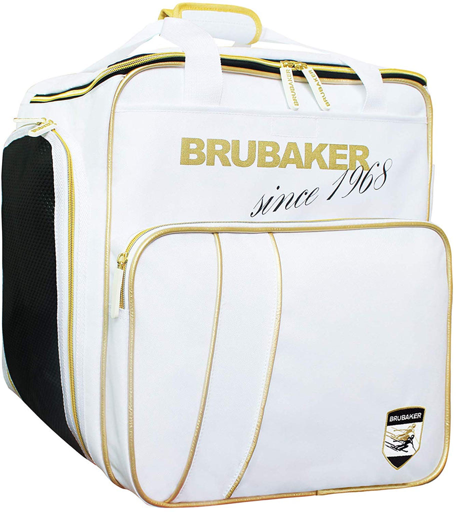 BRUBAKER Ski Boot Bag for Boots, Helmet, Gear and Apparel - White/Golden