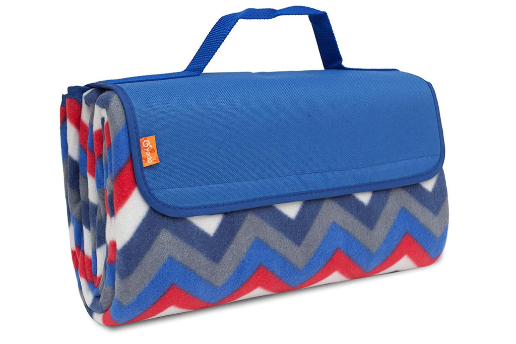 BRUBAKER Fleece Picnic Blanket with Waterproof Backing Blue Multicolor 60 x 53 Inches