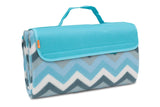 BRUBAKER Fleece Picnic Blanket with Waterproof Backing Blue Multicolor 60 x 53 Inches