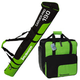 BRUBAKER Combo Ski Boot Bag and Ski Bag for 1 Pair of Ski, Poles, Boots, Helmet, Gear and Apparel - 170/190 cm - Green/Black