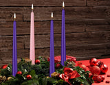BRUBAKER 4 pcs Advent Candles Purple and Pink - 10 Inch Taper Candles for Christmas, Church and Celebrations - Unscented and Dripless - Made in Europe