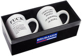 BRUBAKER Set of 2 Ceramic Mugs - "FUCK" & "I don't like Mornings" - Greeting Card included