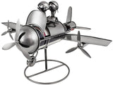 BRUBAKER Wine Bottle Holder "Couple on an Airplane" - Metal Sculpture - Wine Rack Decor - Tabletop - With Greeting Card