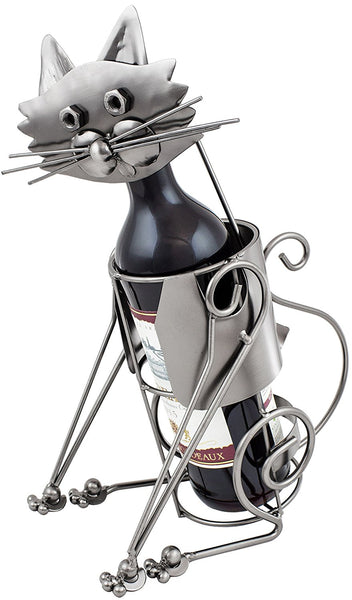 Metal Dog Wine Bottle Holder - Handcrafted Recycled Metal Sculpture, Tabletop Decor With Greeting Card Included
