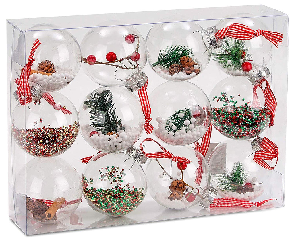 BRUBAKER 12-Piece Clear Filled Christmas Ornaments - 3.2 Inches - Acrylic