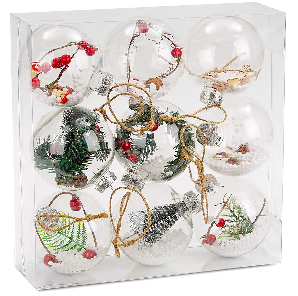 BRUBAKER 9-Piece Clear Filled Christmas Ornaments - 4 Inches - Acrylic